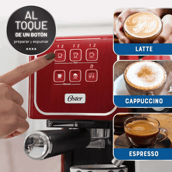 Cafetera Eléctrica OSTER PrimaLatte de 19 Bares Automática Rojo BVSTEM6801R - Imagen 5