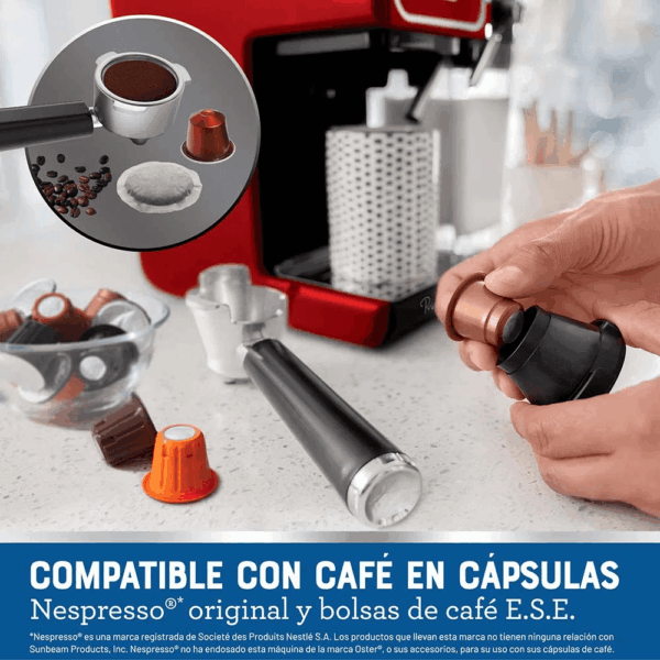 Cafetera Eléctrica OSTER PrimaLatte de 19 Bares Automática Rojo BVSTEM6801R - Imagen 7