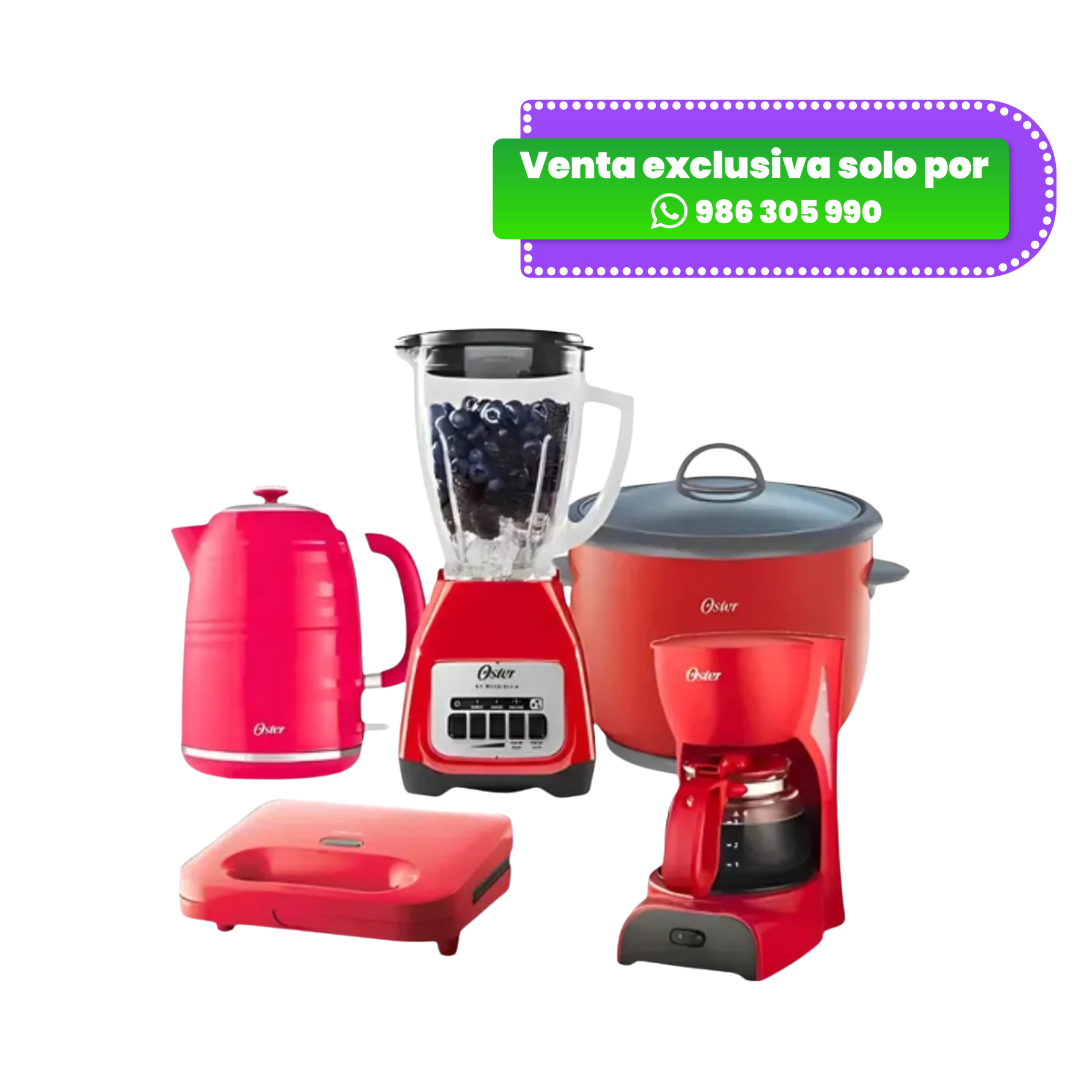 Combo-Cherry-Oster-Licuadora-Arrocera-Hervidor-Sandwichera-Cafetera.png Combo Cherry Oster: Licuadora + Arrocera + Hervidor + Sandwichera + Cafetera - Imagen 1