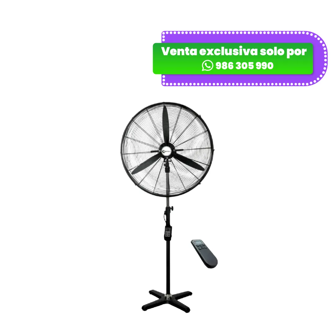 ventilador-industrial-daju-dt-31c Ventilador industrial de pedestal DAJU DT-31C de 30 pulgadas con aspas metálicas negras y control remoto.