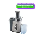 Extractor de jugos Oster FPSTJE317S de color plateado y negro con jarra transparente para zumo.