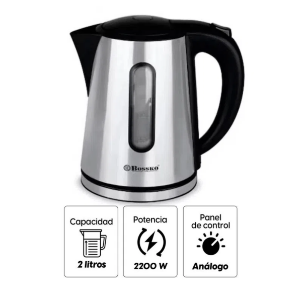 Hervidor Eléctrico BOSSKO de 2 Litros Negro BK-208H - Imagen 2