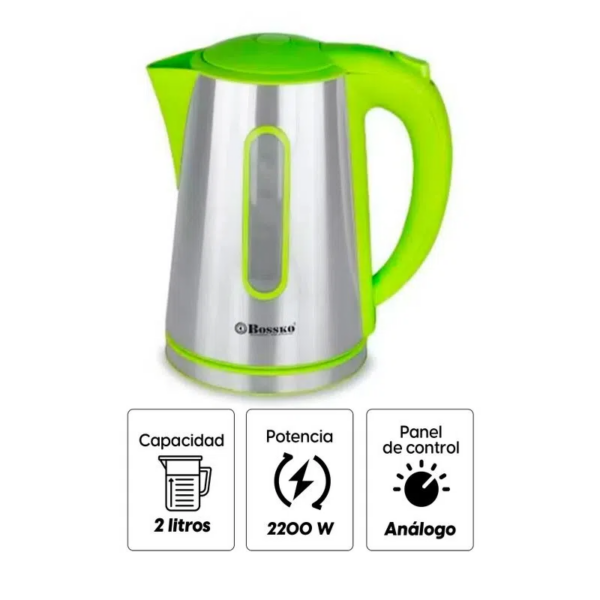 Hervidor Eléctrico BOSSKO de 2 Litros Verde BK-208H - Imagen 2