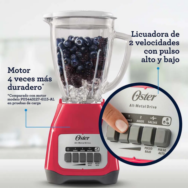Combo Oster: Licuadora de 2 Velocidades con Vaso de Vidrio + Cuchilla Adicional - Imagen 2