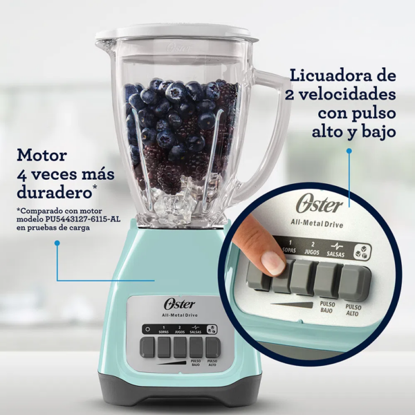 Combo Oster: Licuadora de 2 Velocidades con Vaso de Vidrio + Cuchilla Adicional - Imagen 2