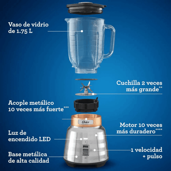 Licuadora OSTER de 1.75 Litros y 1 Velocidad Plateado BLSTPBTG - Imagen 5