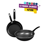 Tripack de sartenes y wok antiadherentes Record en color negro.