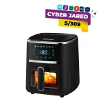 Freidora de aire digital Taurus Silver Fryer de 5 litros negra con ventana iluminada mostrando pollo rostizado