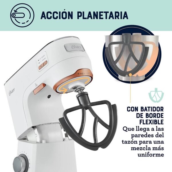 Batidora Planetaria Oster 5.2L Heatsoft FPSTSMPL4W Blanco - Imagen 5