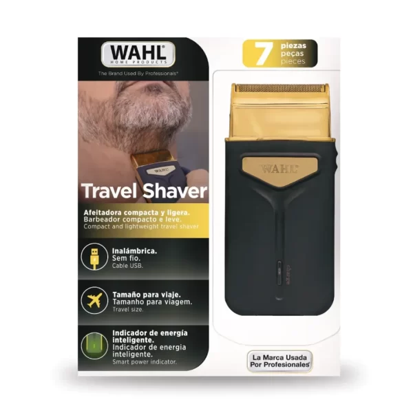 Afeitadora portátil Wahl Travel Shaver 3025441 con estuche y cable de carga USB.