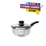 Cacerola de acero inoxidable Record Milenium número 16 con fondo difusor para cocina de inducción, mango de baquelita negro y tapa de acero inoxidable.