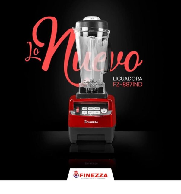Licuadora Industrial FINEZZA de 2 Litros Digital de 1500W Rojo FZ-887IND - Imagen 4