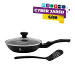 Sartén wok antiadherente Finezza de 22 centímetros con revestimiento de ultra granito gris, tapa de vidrio templado y espátula de cocina