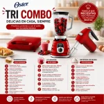 Tri Combo Oster Rojo: El Kit de Cocina Definitivo con Licuadora, Sandwichera y Batidora de Mano - Imagen 2