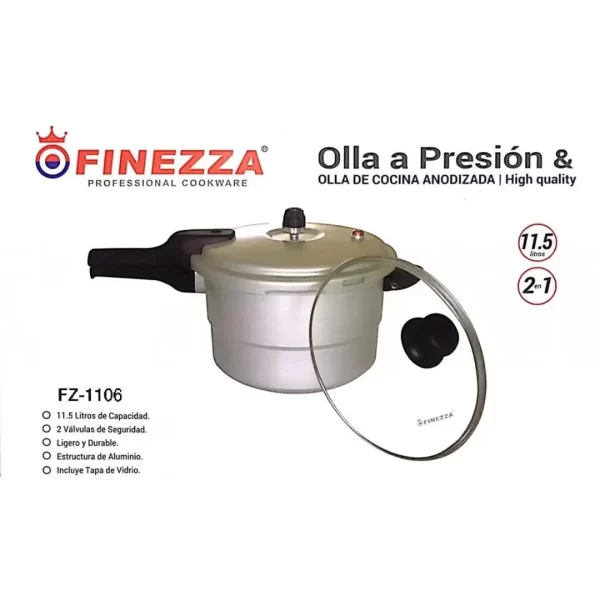 Olla A Presión Finezza 11.5 Litros FZ-11006 Aluminio Original - Imagen 2