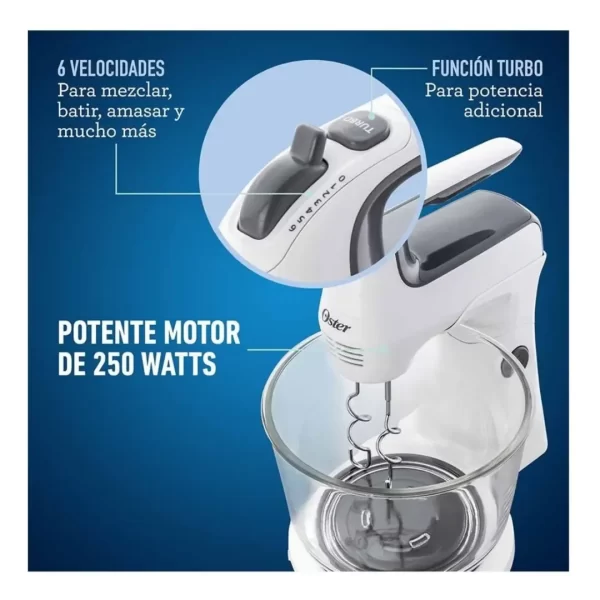 Batidora 2 en 1 Oster FPSTHS3611 Blanca | Fija y de Mano 250W Tazón 3.7L - Imagen 4
