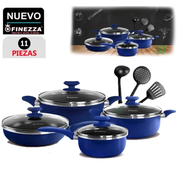 Juego de Ollas Antiadherentes Finezza FZ-1625T-2 Azul de 11 Piezas - Imagen 3