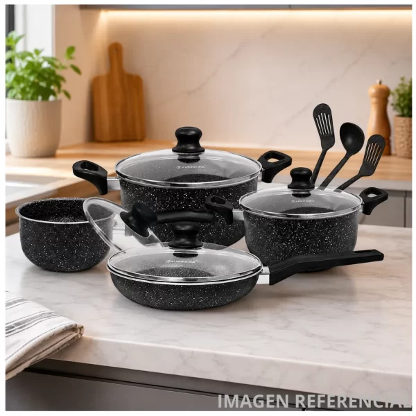 Juego de Ollas Antiadherente Ultragranito 11 Pzs Finezza FZ-X1705M Negro - Imagen 6