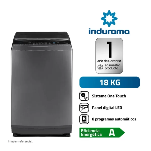 Lavadora Automática Carga Superior Indurama 18kg LRI-18DTN Color Titanio - Imagen 2