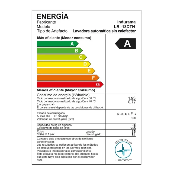 Lavadora Automática Carga Superior Indurama 18kg LRI-18DTN Color Titanio - Imagen 9