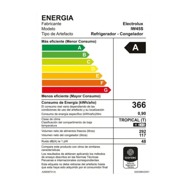 Refrigerador Electrolux Top Mount Efficient 409L IW45S: Inteligencia Artificial y Máximo Ahorro Energético para tu Cocina - Imagen 5